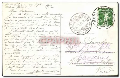 Barco do Léman — vista lacustre com montanhas no fundo — editor não visível, número de série 1618 — Verso