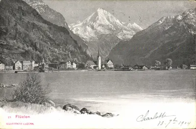 Flüelen — vista do lago com o monte Pilatus no fundo — Illustrato Luzern, n°19