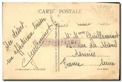 Bilhete postal antigo Temacine Um Marabout — Verso