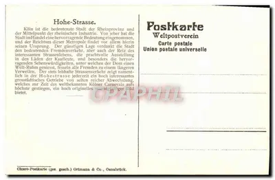 Köln a. Rh. — Hohestrassse — Clicero-Postkarte (ges. gesch.) Ortmann & Co., Osnabrück — Rewers