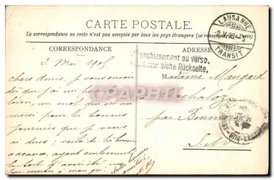 Lausanne - Vista sobre Ouchy e as Alpes da Saboia — Edição Burgy, litografia Saint-Mier, n°2499 — Verso