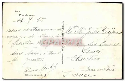 Bilhete postal antigo Irun Vista geral — Verso