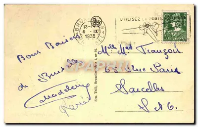 Brüsseler Bahnhof Midi — Ansicht des Bahnhofs und der Plaza mit Straßenbahn und Autos — Verlag Thill, Serie 1, Nr. 59 — Rückseite