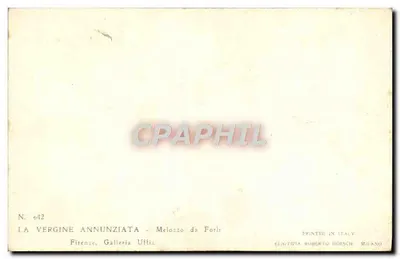 La Virgen anunciada — Melozzo da Forlì — Edición Roberto Hoesch, Milán — Reverso