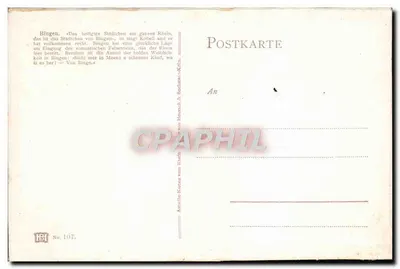 Bingen — vista do Reno e das colinas — editor A. Schulte & Co. (Köln), n° 107 — Verso