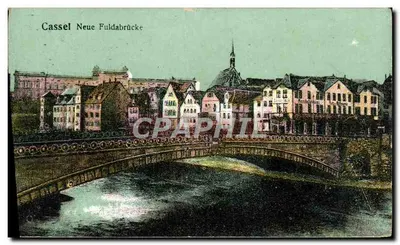Cassel - Neue FuldaBrücke — vista da rio Fulda e dos edifícios — editor não visível