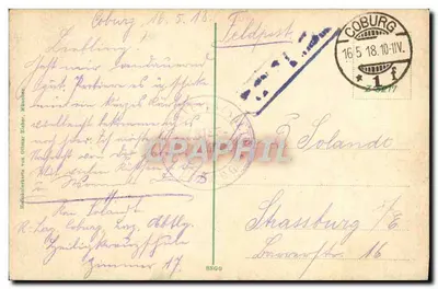 Coburg — Kwartet widoków: Marktplatz, Josiasdenkmal, Hoftheater, Denkmal Herzog Ernst II — wydawca nieznany, numer serii nie widoczny — Rewers