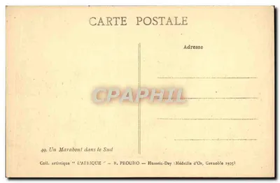 Un Marabout nel Sud — Collezione artistica 'L'Africa' — R. Prouho, Grenoble 1925 — Verso