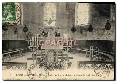 Glisy-sous-Bois — Intérieur de l'église — Châtelaine N.-D. des Anges — L'Autel — Statue de N.-D. des Anges — J.H. Déposé