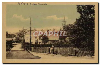 Anor - Rue du Marois — vista da rua com igreja no fundo — editor J. Mercher, Hautmont