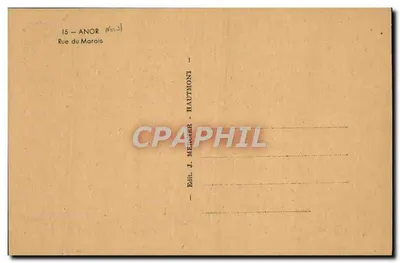 Anor - Rue du Marois — vista da rua com igreja no fundo — editor J. Mercher, Hautmont — Verso