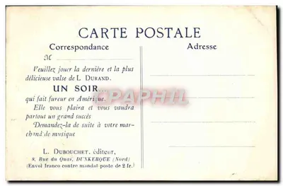 W nocy — Un Soir — autor L. Durand — wydawca L. Dubouchet, Dunkerque — Rewers