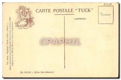 Lille - Katedra Świętego Maurycja — wydawca Tuck & Fils, seria artystyczna — Rewers