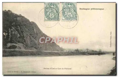 Roches d'Uzel e Estação de Pléchâtel — Bretanha pitoresca — A. Dechelette, editor