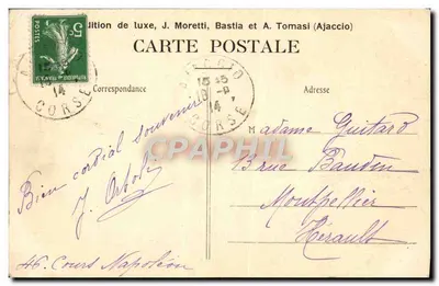 Ajaccio (Corse) — Boulevard Lantivy — éditeur J. Moretti, Bastia et A. Tomasi — Verso