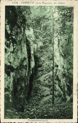 Ferrette (Jura Alemão) — garganta estreita entre falésias — editor Edon F. Paul, n° 5378