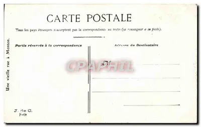 Eine alte Straße in Menton — Künstlerische Studie — J. de C., Paris — Rückseite