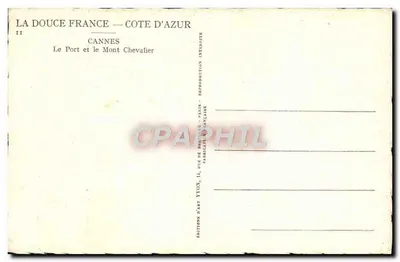 Cannes — O Porto e o Monte Chevalier — Éditions d'Art Yvoux, Paris — Verso