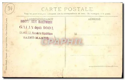 Bois de Vincennes — Un Embarcadère du Lac Daumesnil — Papet-Parf. Ev. Carton, 32, Grande Rue de la République, Saint-Mandé — Verso
