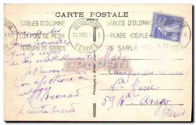 Les Sables-d'Olonne (Vendée) — Plaża i skały Miodowego Molo — A. B. — Rewers