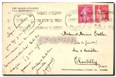 Les Sables-d'Olonne — Les Roches-Noires — Éditions d'Art Raymond Bergevin, La Rochelle — Rewers