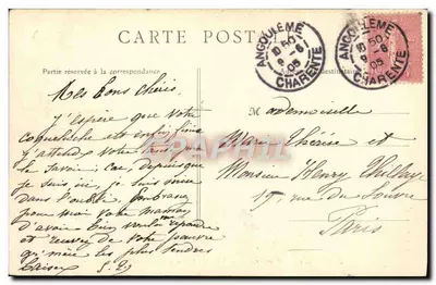 Angoulême — Zamek Desaix i południowy — Po prawej katedra — B.F., Paryż — Rewers