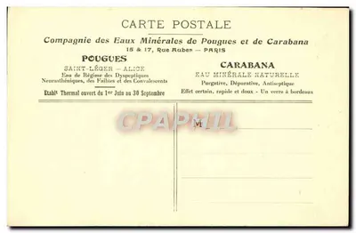 Pouguès-les-Eaux — Zespół termalny i Splendid Hôtel — Compagnie des Eaux Minérales de Pouguès et de Carabana — Rewers