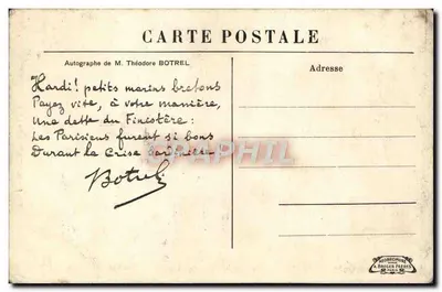 Paris - A Rue de Lille — Inundações de Janeiro de 1910 — Autógrafo de M. Théodore Botrel — Verso