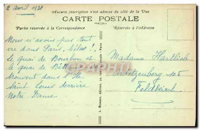 Paris (4e) — Quai de Bourbon — Casas históricas — J. H Déposé — Verso