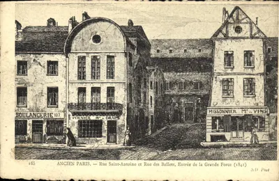 Velho Paris — Rue Saint-Antoine e Rue des Ballets, Entrada da Grande Force (1841) — ND Phot, n° 165
