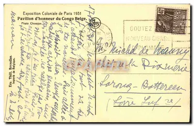 Pavilhão de honra do Congo Belga — Exposição Colonial de Paris 1931 — Henry LACOSTE, Arquiteto S.A.D.G. — Verso