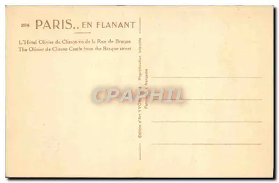 O Hotel Olivier de Clisson visto da Rue de Braque — Edição de Arte YVOG, n°284 — Verso