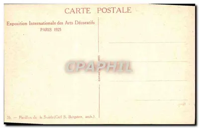 Pavilhão da Suécia — Exposição Internacional de Artes Decorativas 1925 — Edição Carl S. Bergsten — Verso