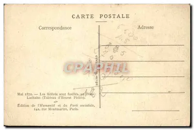 La Commune — Strzelani federacyjni na cmentarzu Père-Lachaise — Wydawnictwo Humanité i Partii Socjalistycznej, 142 rue Montmartre, Paryż — Rewers