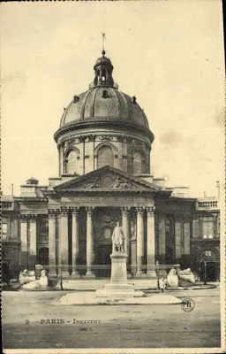 Paris - Instituto — vista do Instituto da França com estátua em primeiro plano — editor PL, n° 2