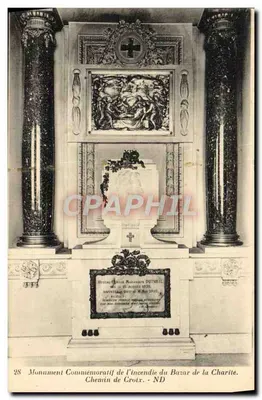 Bilhete postal antigo Paris Monument Comemorativo do Incêndio do Bazar da Caridade Caminho da Cruz