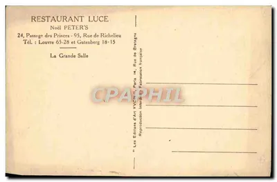 Restaurante Luce - Noël Peter's — A Grande Sala — Éditions d'Art Yvon, Paris — Verso