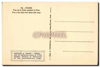 París — Vista del río Sena durante la inundación — Editor E. Papeghin, n°82 — Reverso