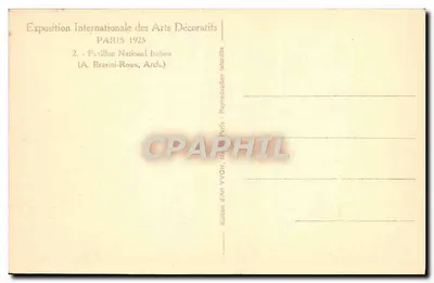 Pavilhão Nacional Italiano — Exposição Internacional dos Artes Decorativas 1925 — Edição de Arte YVONI — Verso