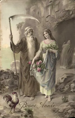La Mort et la Vie — scène de rochers avec coq — Luxugraphy de A. N. Paris