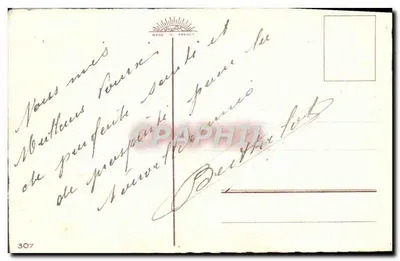 Pejzaż zimowy — zasnieżone miasteczko z krzyżem i rzeką — wydawca L'Écho de France, n° 307 — Rewers