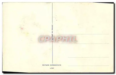Pejzaż zimowy — zasnieżony wioska z mężczyzną w łodzi — Éditions Chromophote, Lyon — Rewers