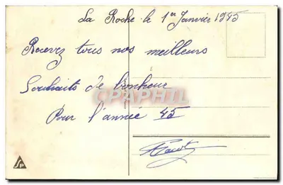Village enneigé — Carte de vœux — Éditeur non identifié — Verso