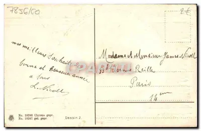 बर्फ से ढका मिलिंग — विशेष अवसर कार्ड — क्रोमो संख्या 18246, ड्राइंग 2, प्रकाशक L. Nicoll — पीछे
