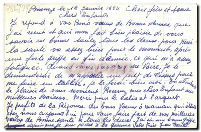 Bouquet de pâquerettes — scène hivernale avec maison enneigée — éditeur non visible — Rewers