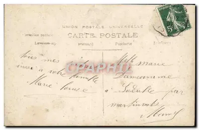 Mujer que sostiene una rama de visco — Feliz Año — Tarjeta postal francesa — Reverso