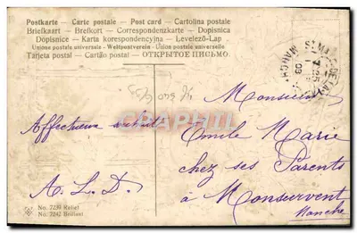 Folha de louro e paisagem — carta de boas-vindas — editor Brillant, n° 7242 — Verso
