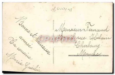 Kobieta w pastelowej sukni trzymająca bukiet — Szczęśliwego Nowego Roku — wydawca anonimowy, n° 6036 — Rewers