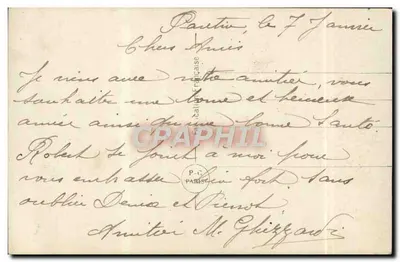 Mulher com capa vermelha e chapéu forrado — Boa Ano — PC Paris 654 — Verso