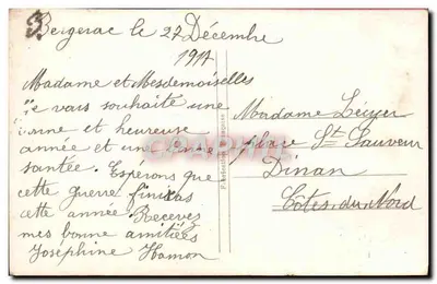 Kobieta przy próg drzwi — scena zimowa — wydawca S. 3395 — Rewers